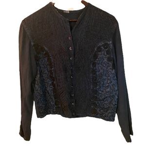 Vintage 90’s Indian embroidered navy boho chambray top